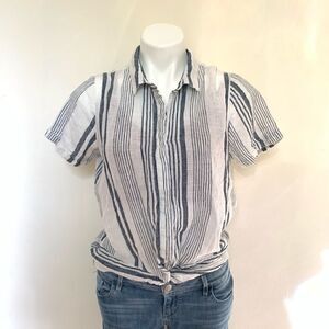Universal Thread Linen Striped Knot Front Tee